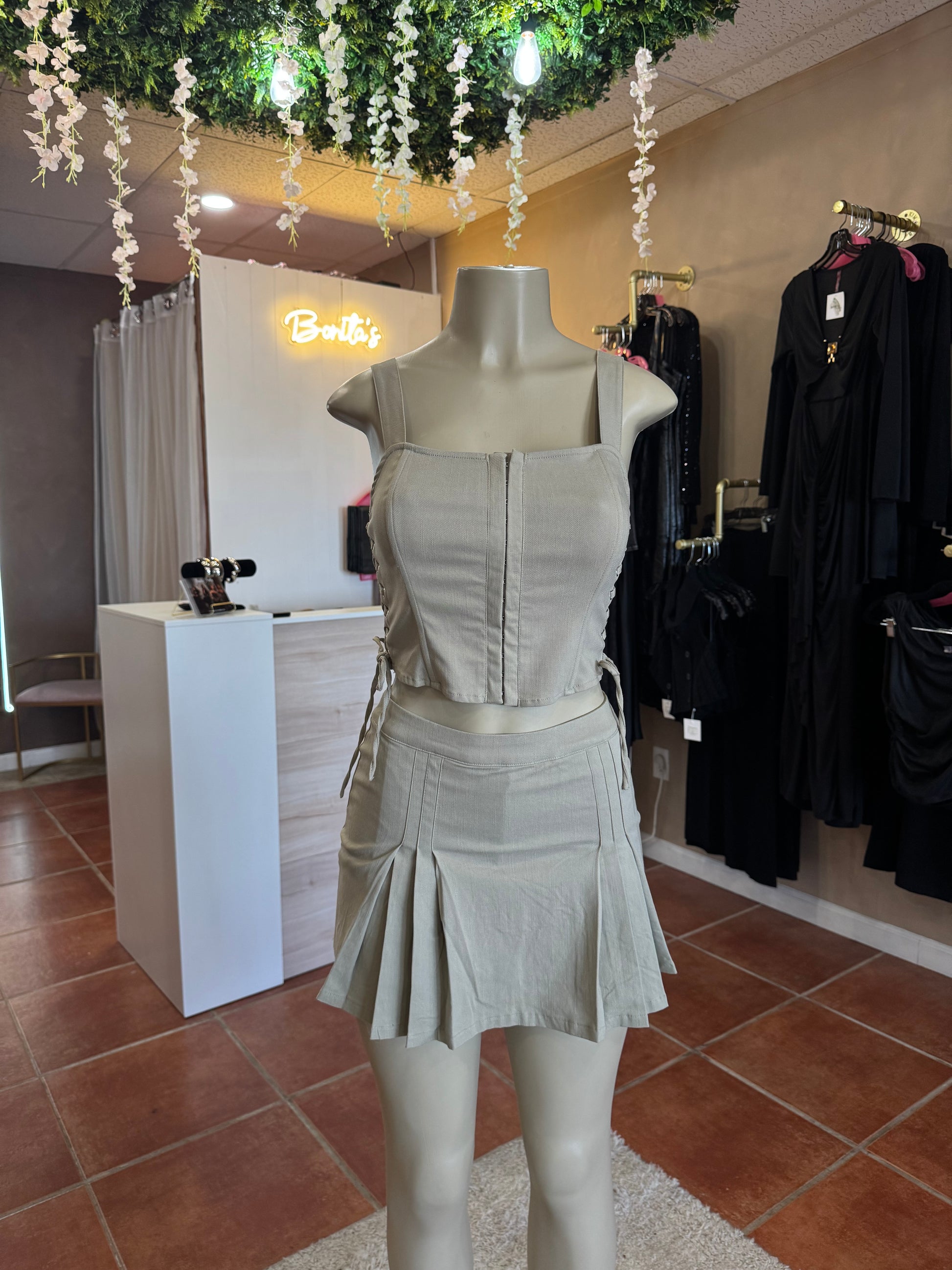 Sage Pleated Skirt