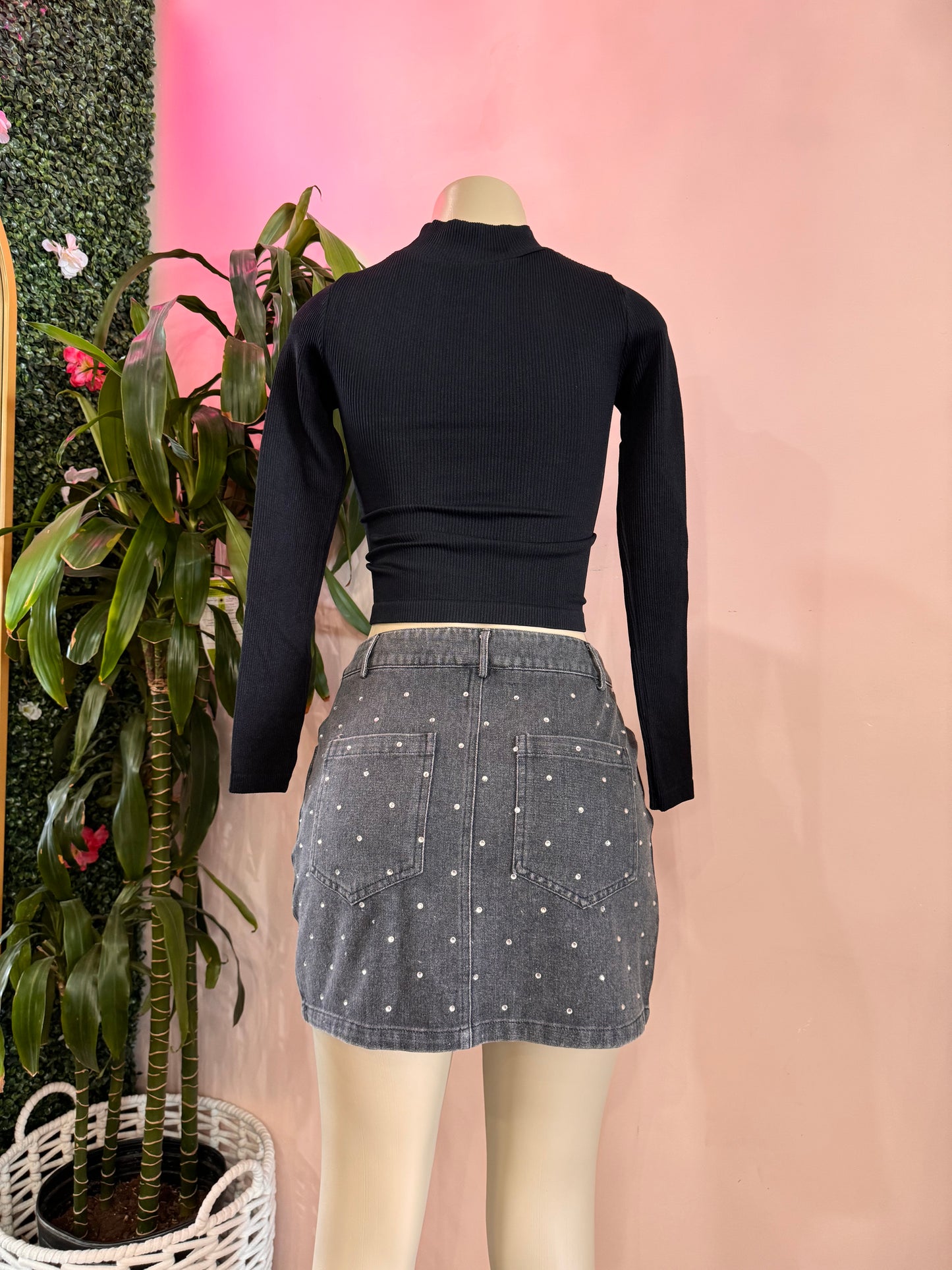 Rhinestone Denim Skirt