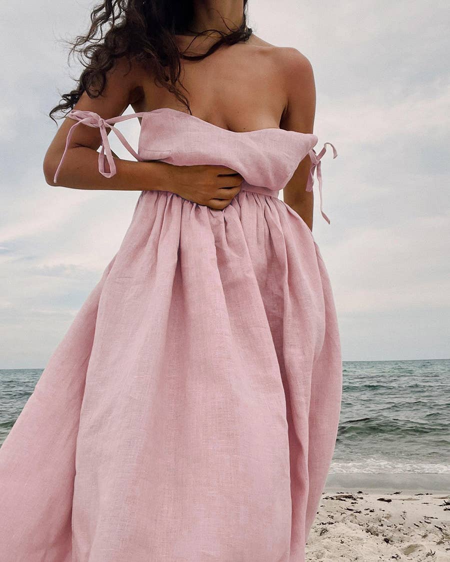 IN HIS DREAMS SLEEVELESS TIE SHOULDER MIDI DRESS