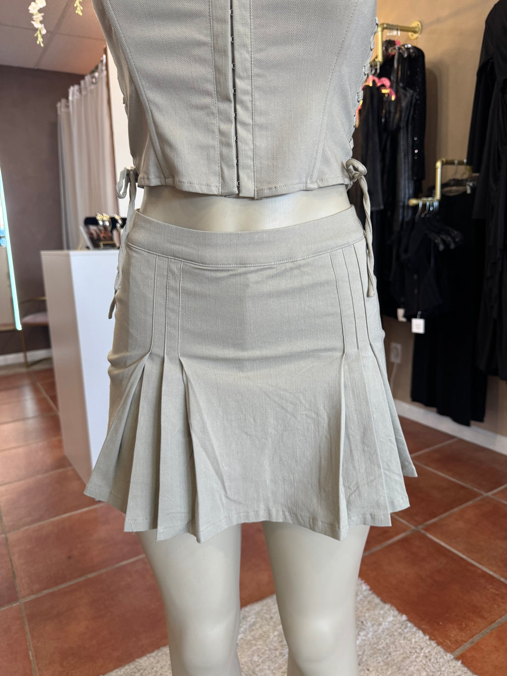 Sage Pleated Skirt