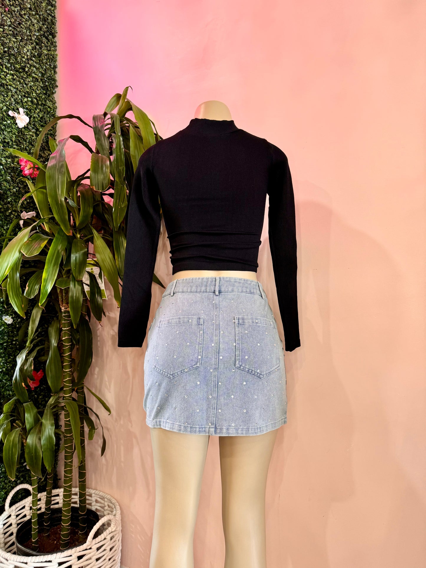 Rhinestone Denim Skirt