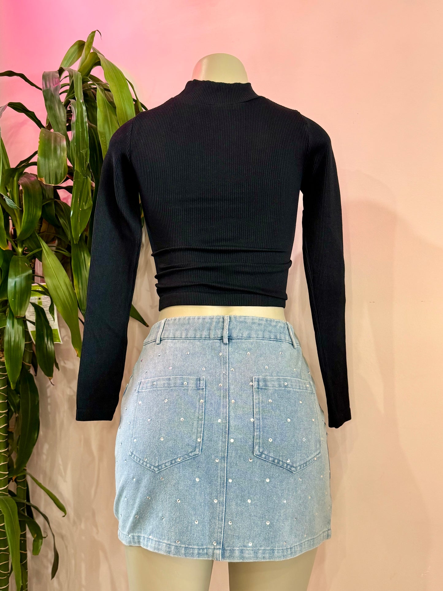 Rhinestone Denim Skirt