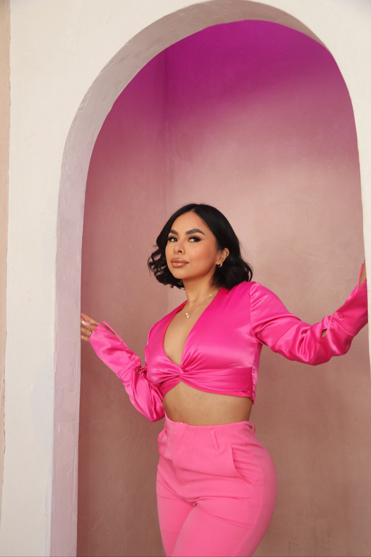 Pink Satin Crop Top