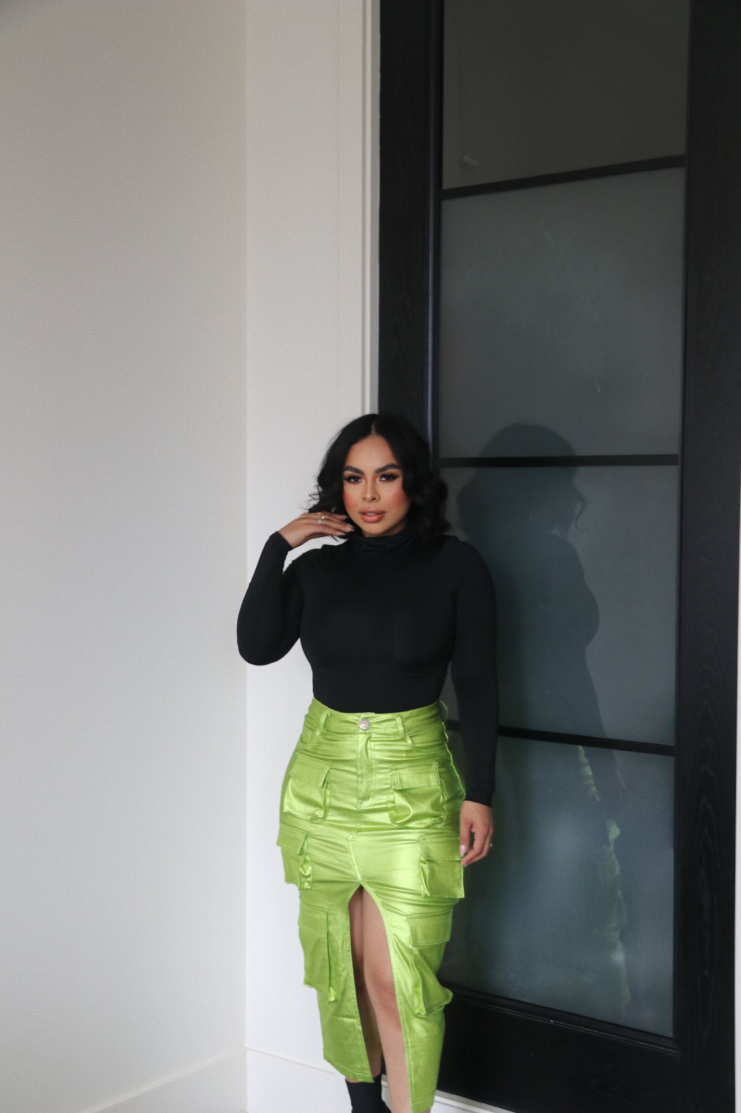 Stretchy Split Green Maxi Skirt