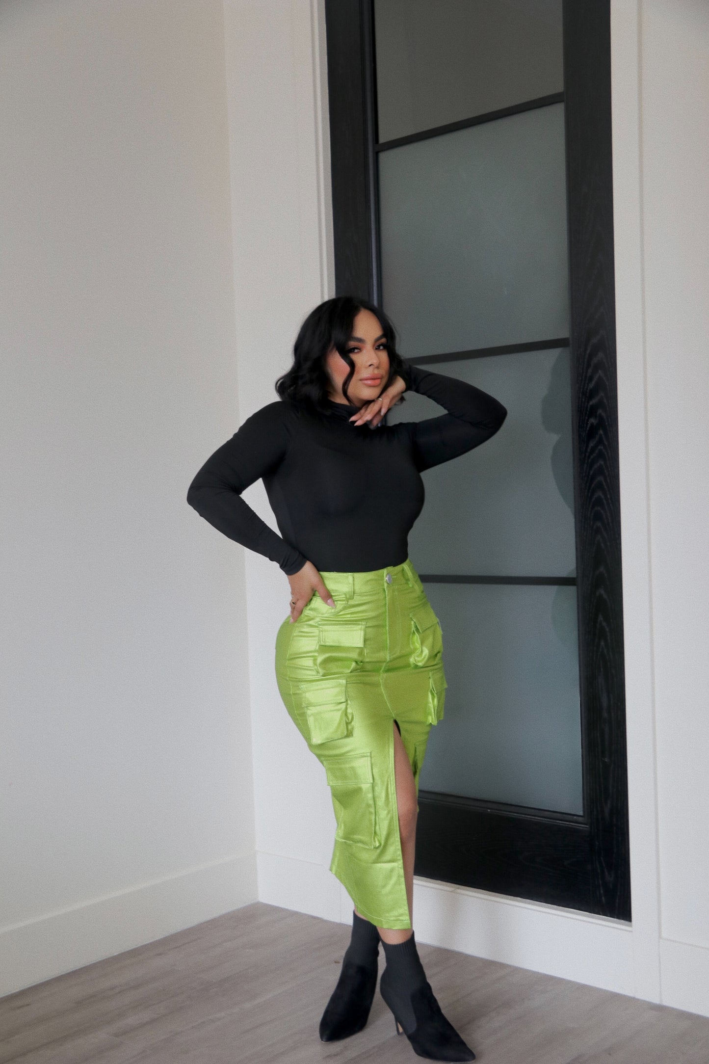 Stretchy Split Green Maxi Skirt