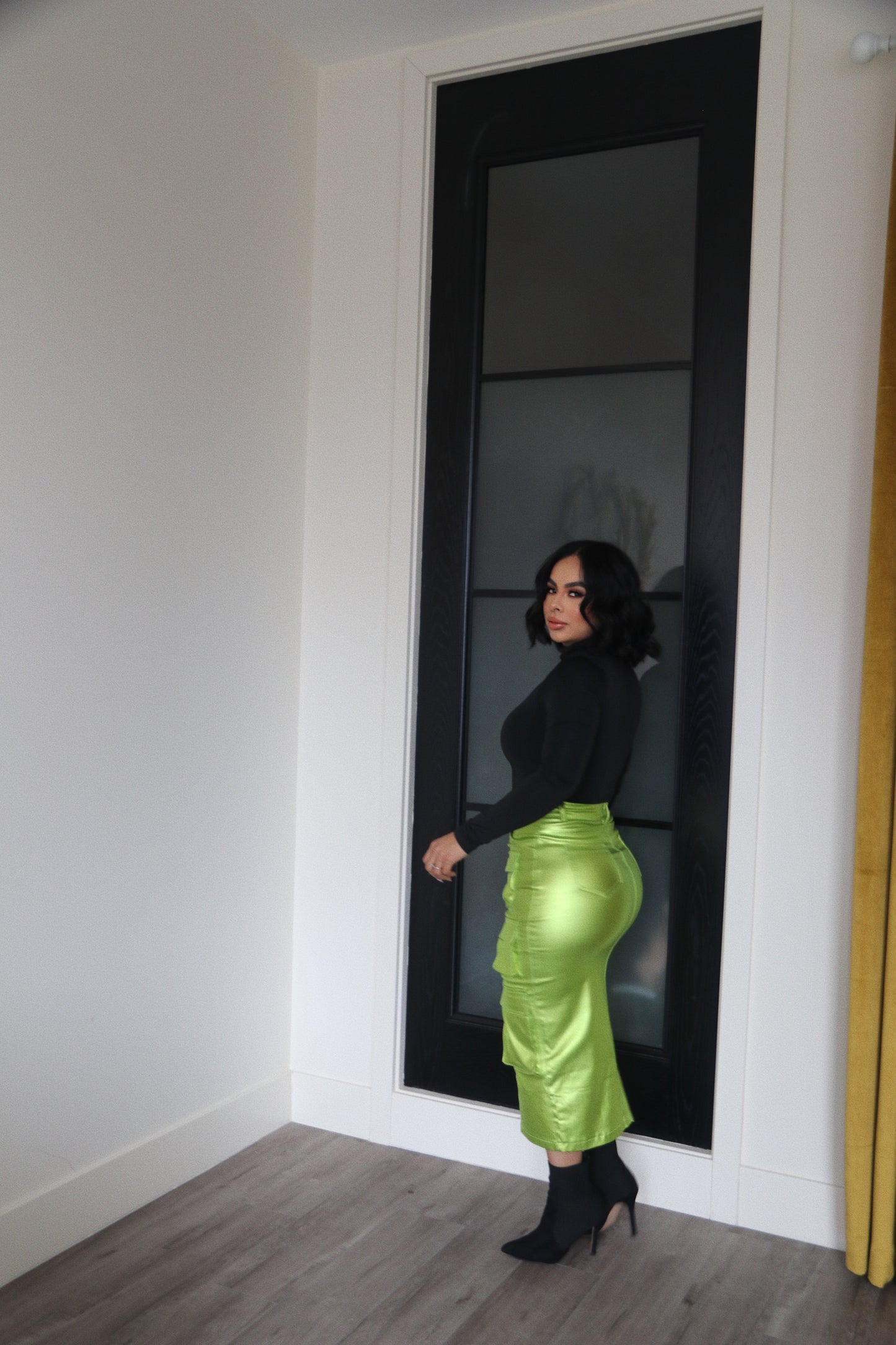 Stretchy Split Green Maxi Skirt