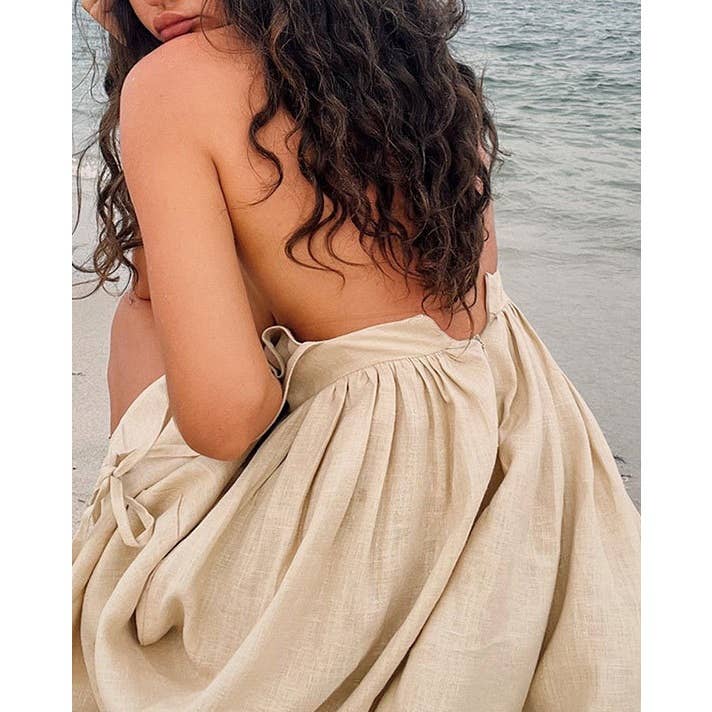 IN HIS DREAMS SLEEVELESS TIE SHOULDER MIDI DRESS